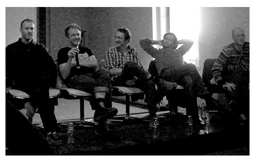 Causerie #4 : Florent Ruppert, Jean-Christophe Menu, Benoît Preteseille, Alex Baladi, Cédric Manche (photo par Peggy Adam).