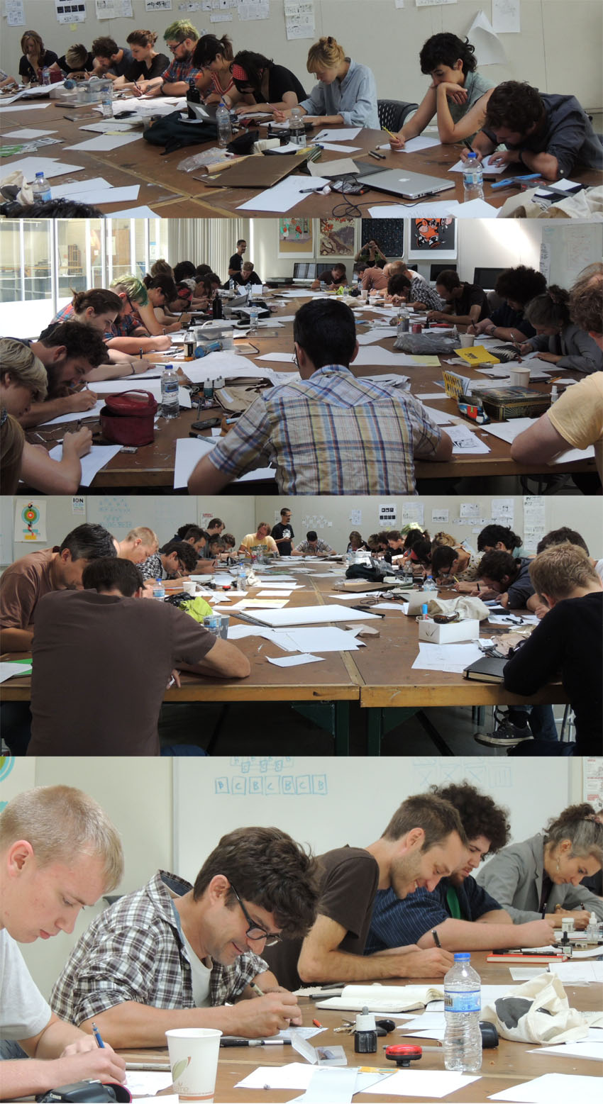 Les auteurs et étudiants en pleine action pendant l'Exercice des 20 minutes.